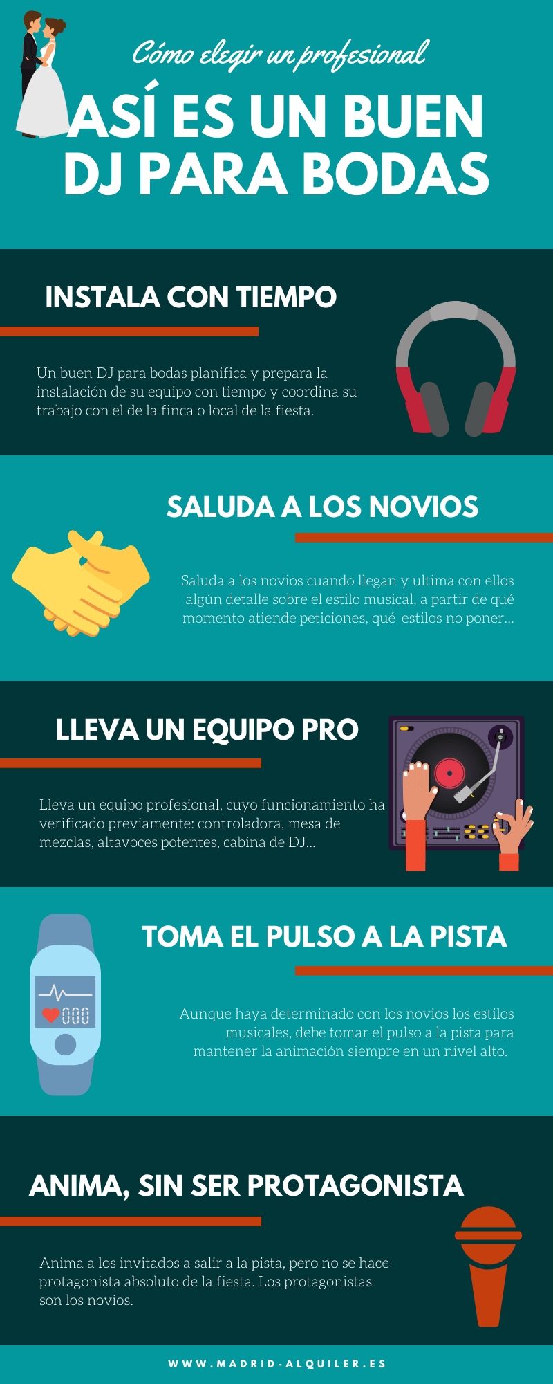Infografía sobre características de un buen DJ para bodas.